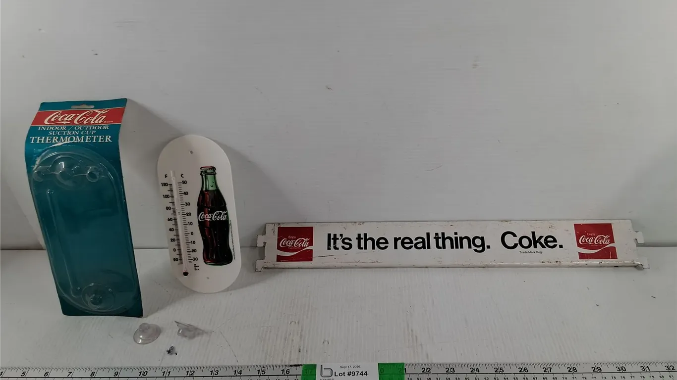 Coca-Cola Plastic Thermometer 7.75" & Metal Advertising Shelf Divider 19.75"