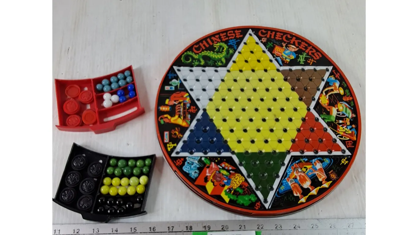 Chinese Checkers Metal Board and (2) Trays of Pieces As-Is