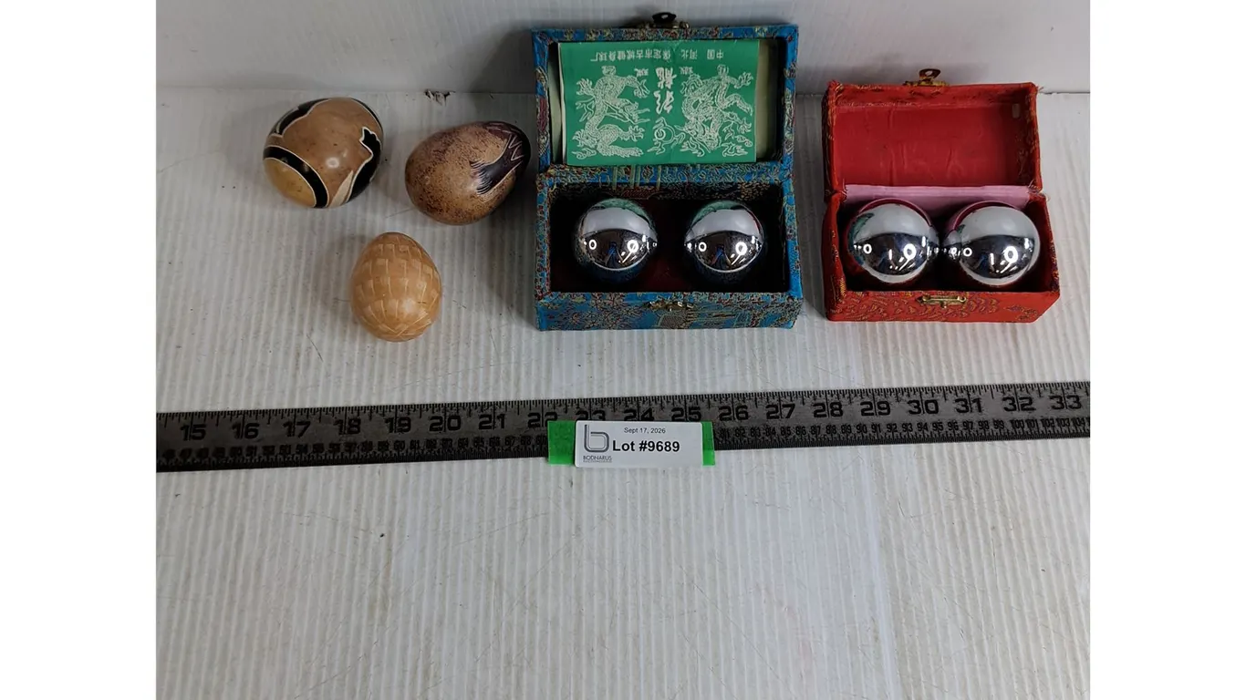 Chinese Baoding Chiming Balls, Chrome Balls, Carved Stone Eggs
