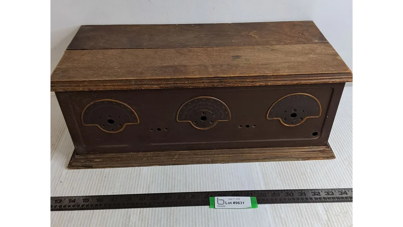 Antique Three-Dial Tuned Radio Frequency Battery Tube Radio Cabinet