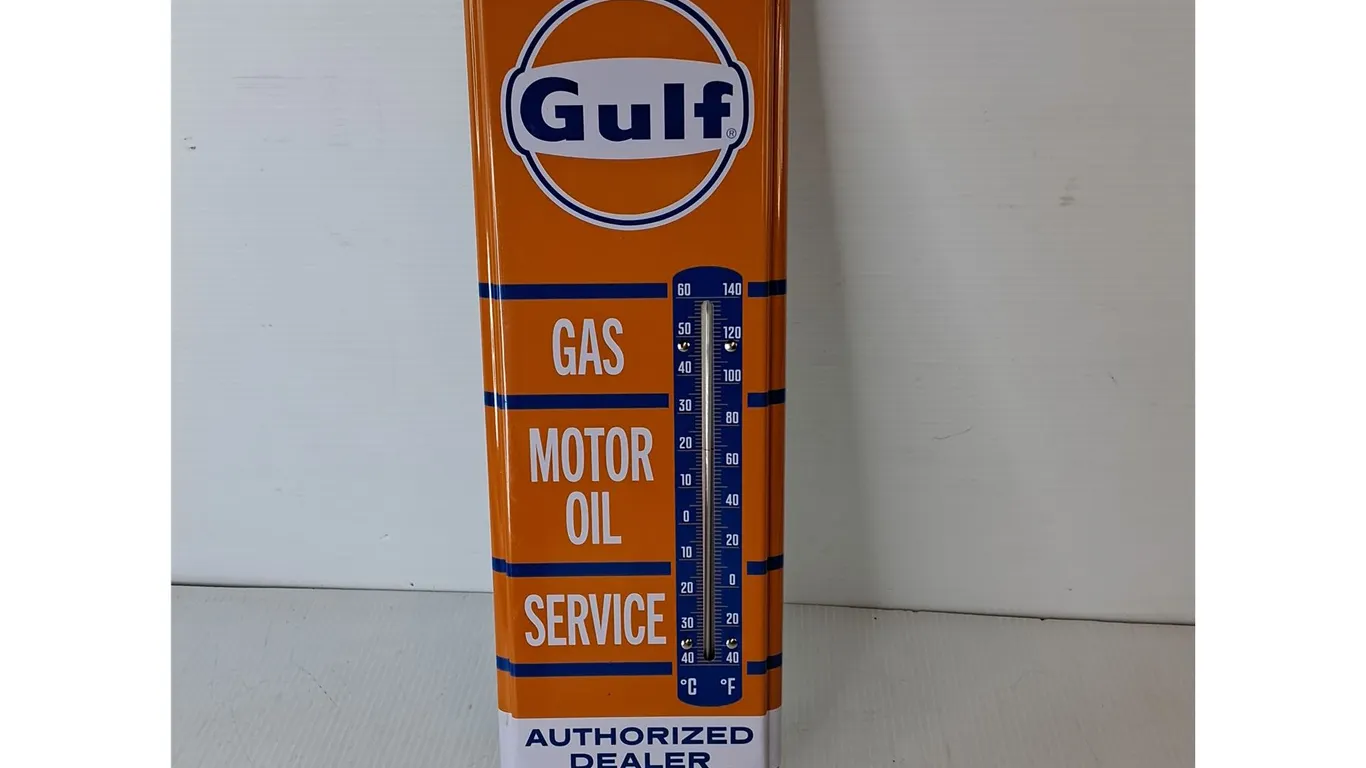 Gulf Gas Motor Oil Metal Thermometer 17.25"