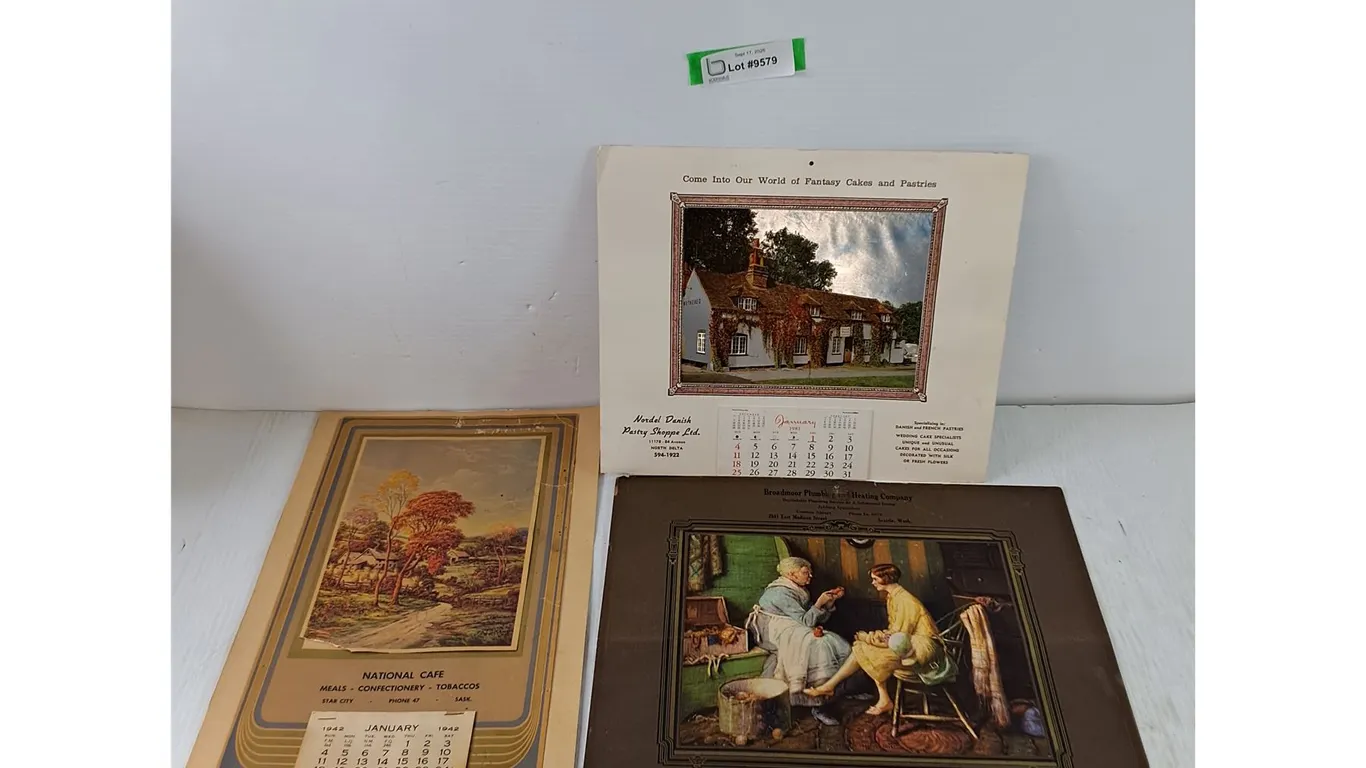 (3) Calendars, National Cafe 1942, Border Danish Shop 1981, Broadmoor Plumbing and Heating 1933