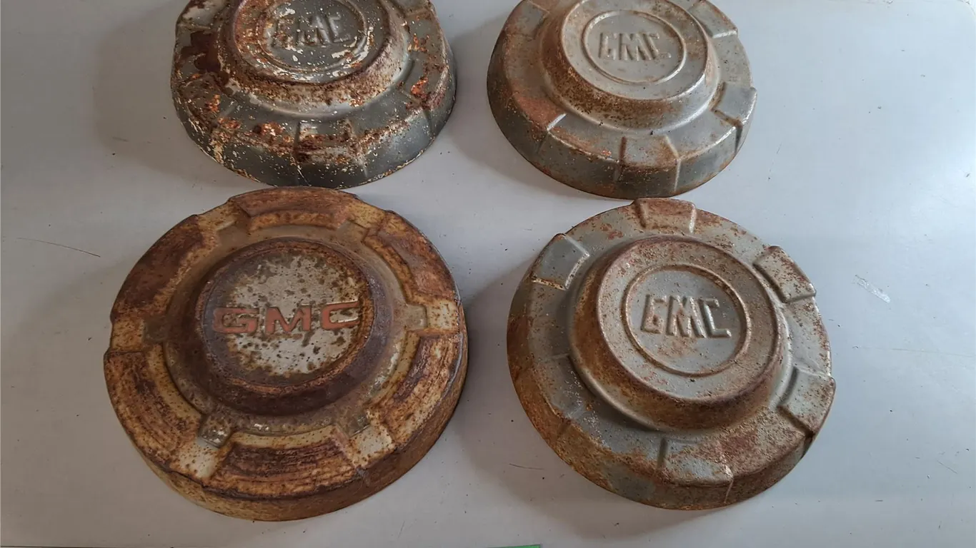 (4) Vintage GMC Hubcaps 10.75" Diameter