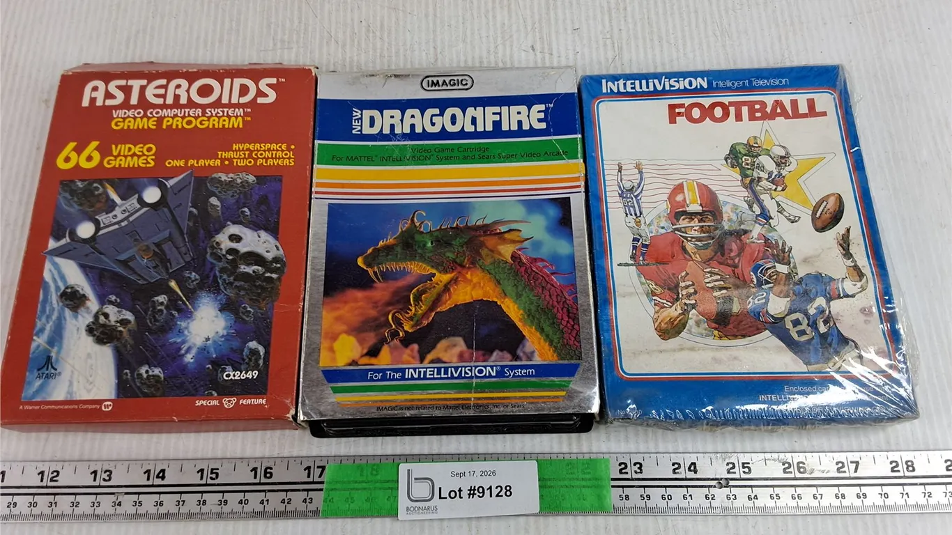 Vintage Intellivision & Atari Game Cartridges - Asteroids, Dragonfire, Football