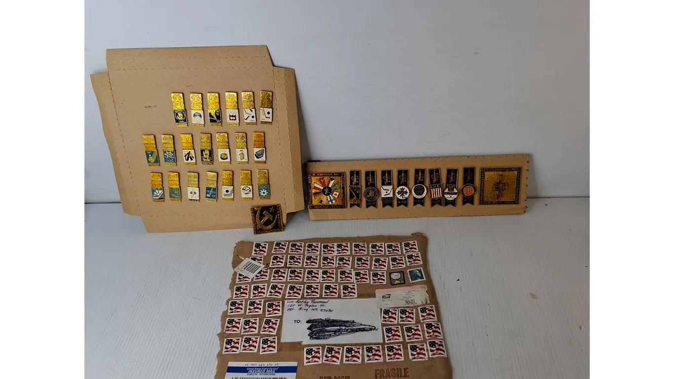 USSR Hockey Championship Pins & U.S. Stamps