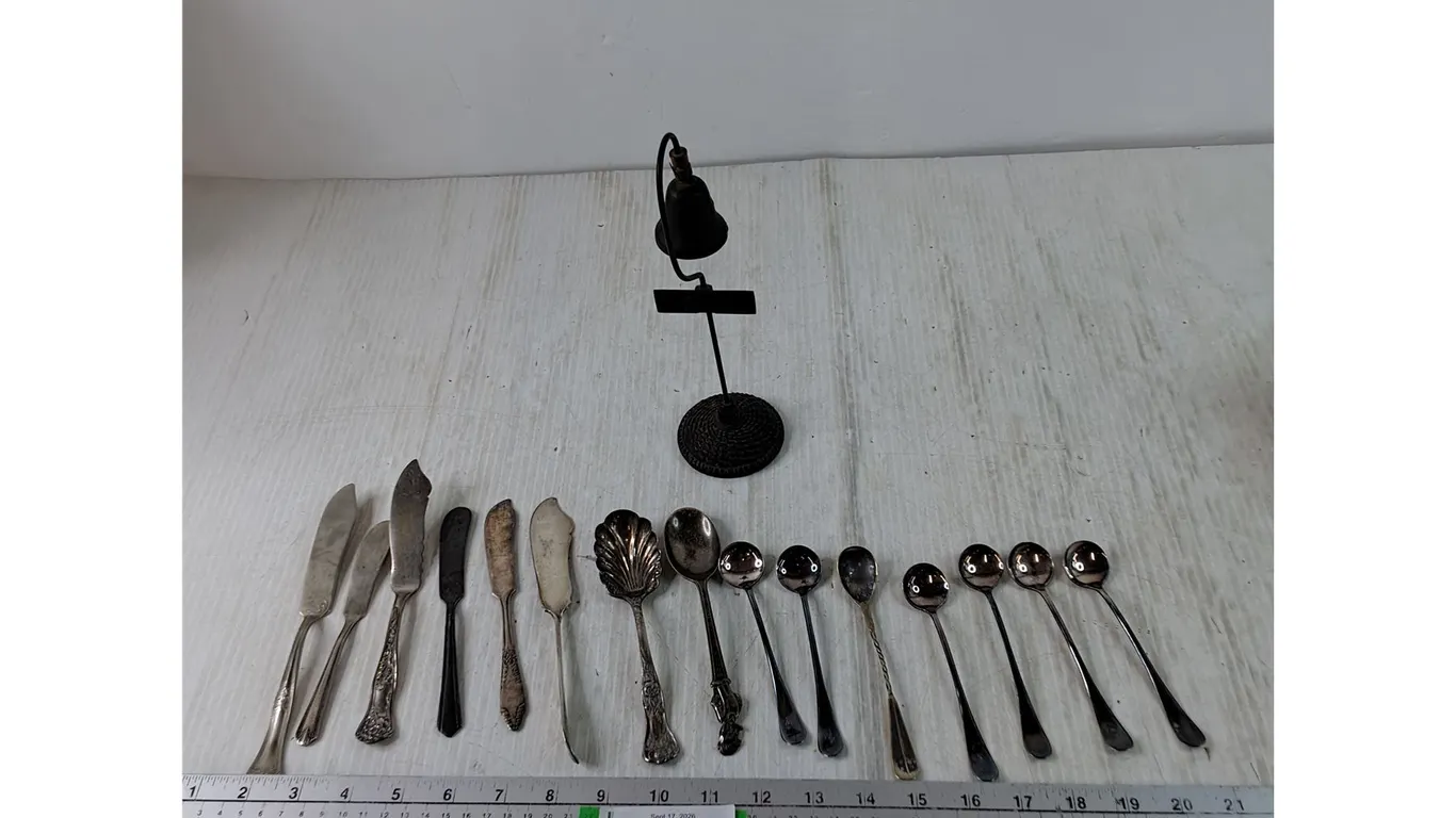 Assorted Vintage Knives, Spreader, Specialized Spoons, El Camino Bell No Clapper