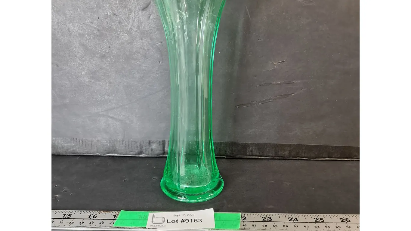 Uranium Glass Ruffled Vase 9.5" Tall