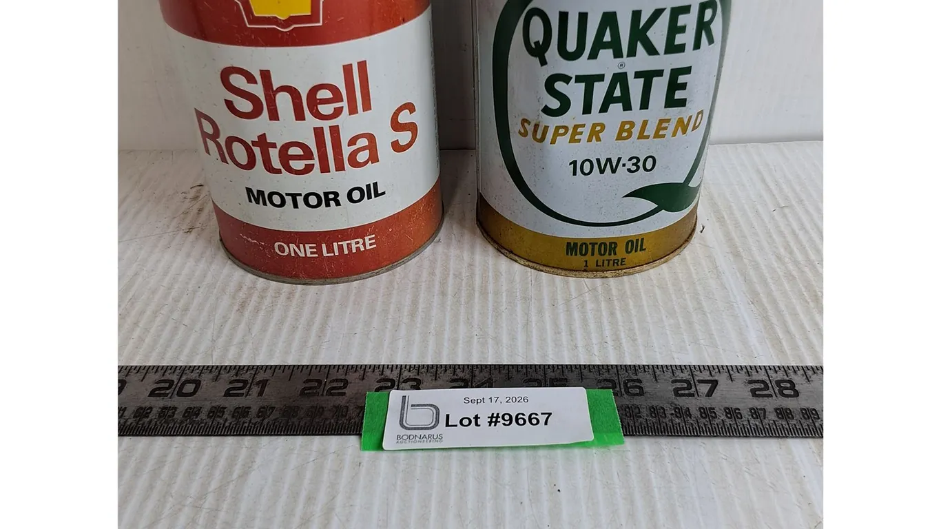 (2) Cans of Motor Oil - Shell, Quaker State, Full-Cannot Ship