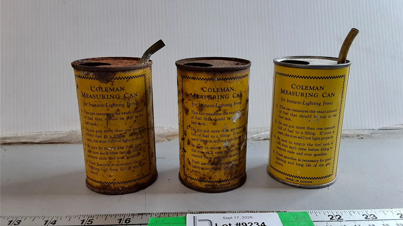 (3) Vintage Coleman Lamp Tin Measuring Cans 4"