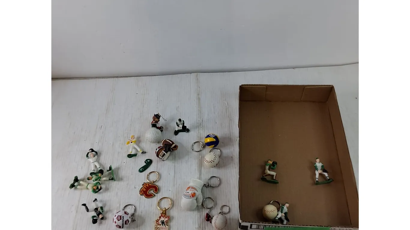 Assorted Football, Baseball, Soccer Keychains, Small Figures, Misc All As-Is