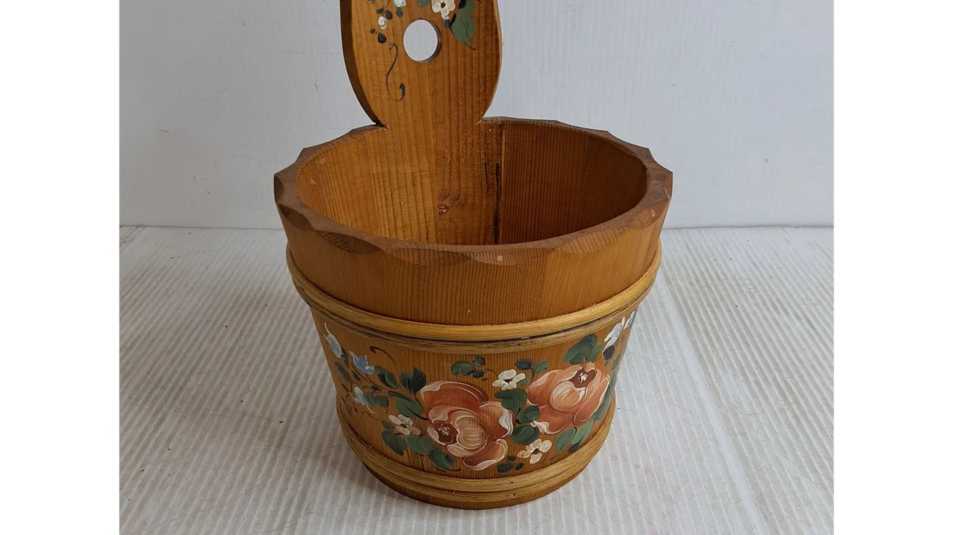 Scandinavian Hand Painted Wooden Bucket