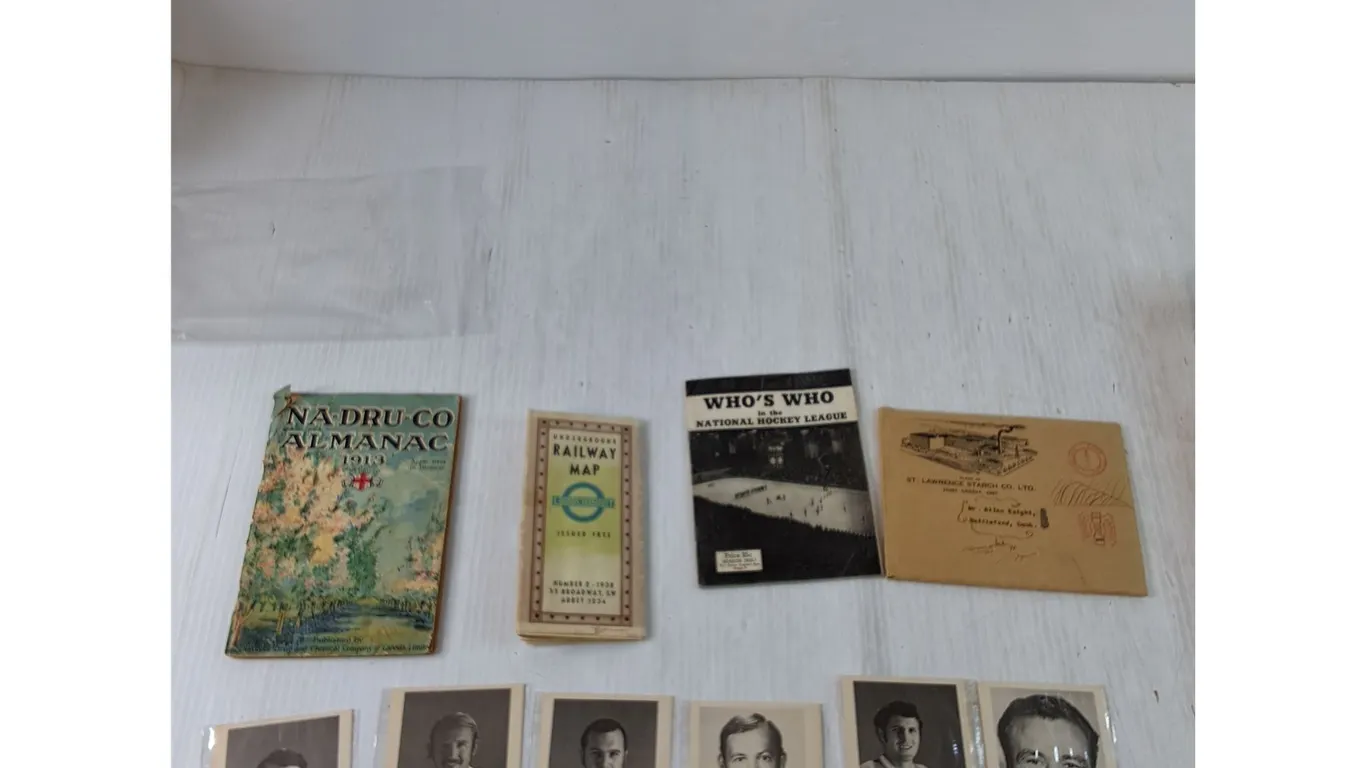 Na-Dru-Co Almanac 1913, London England Railroad Map, NHL Who's Who, (6) Vintage Hockey Card