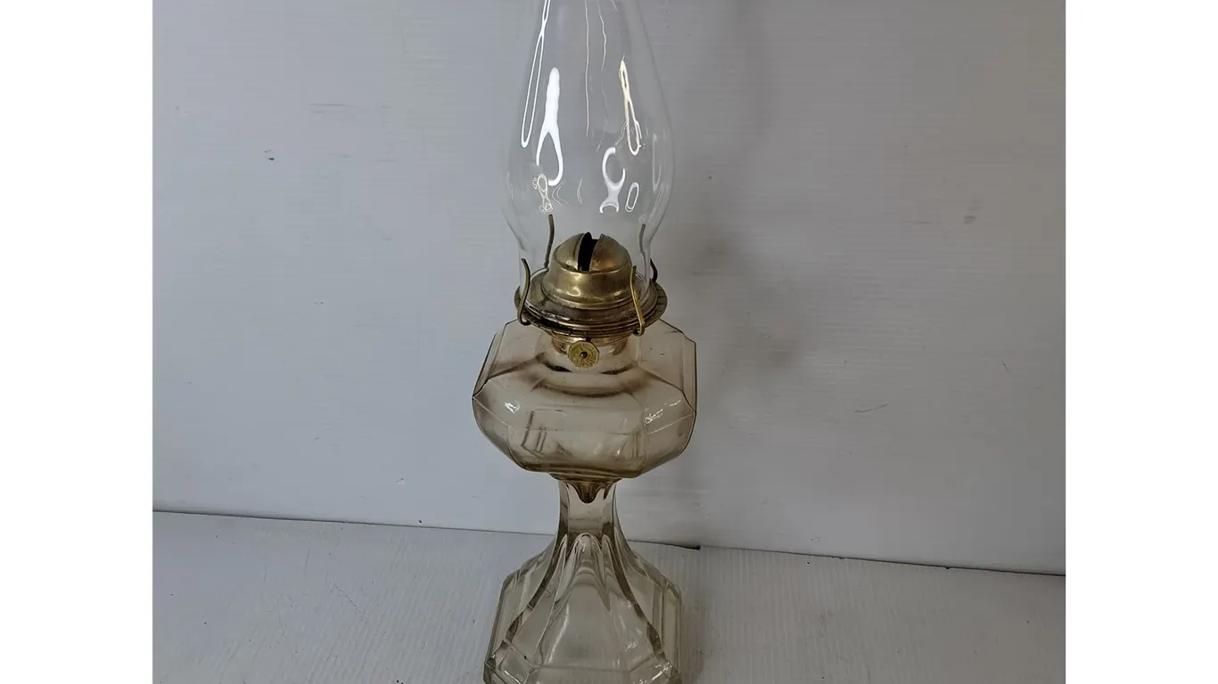 Glass Oil Lamp, Burner & Chimney 18"-Non Matching