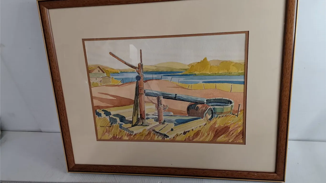 Framed Robert Hurley 1939 Signed Water Color Painting 20.5" x 16.25"