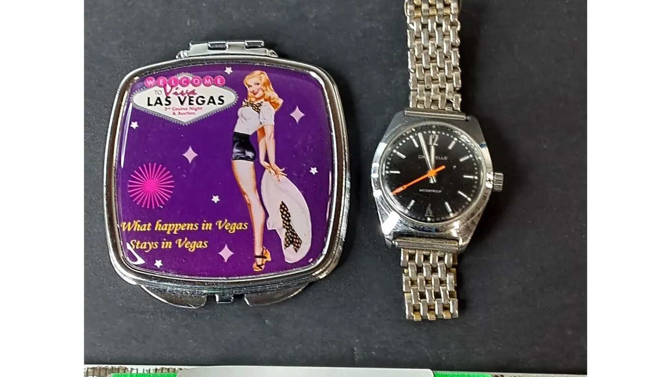 Caravelle Wrist Watch- As Is & Las Vegas Pocket Mirror