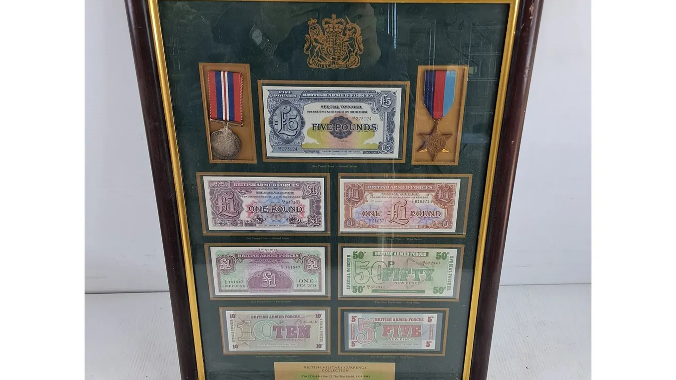 Framed British Military Currency Collection 22" x 16"