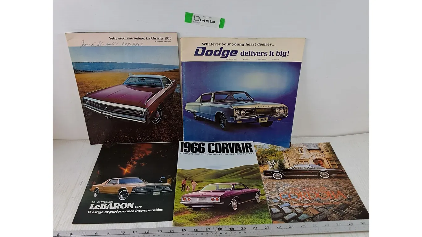 (5) 1960s-70s Car Pamphlets, Dodge Monaco, Corvair, Polara