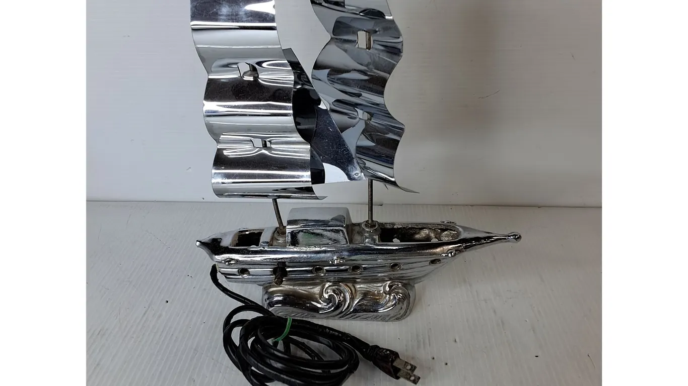 Mid Century Chrome Ship Table Lamp 12.75" Tall- As Is