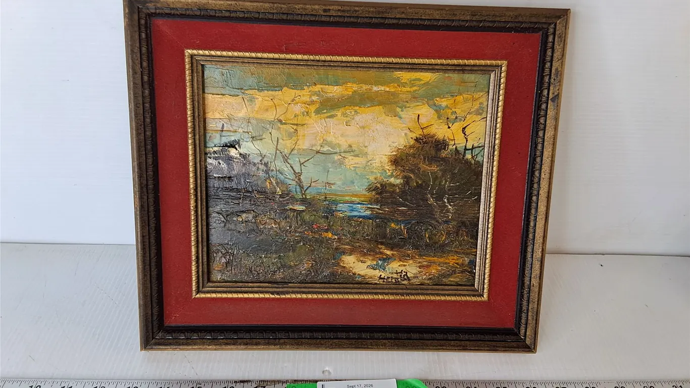 Framed Hans Herold Painting of Redberry Lake 13.5" x 11.5"