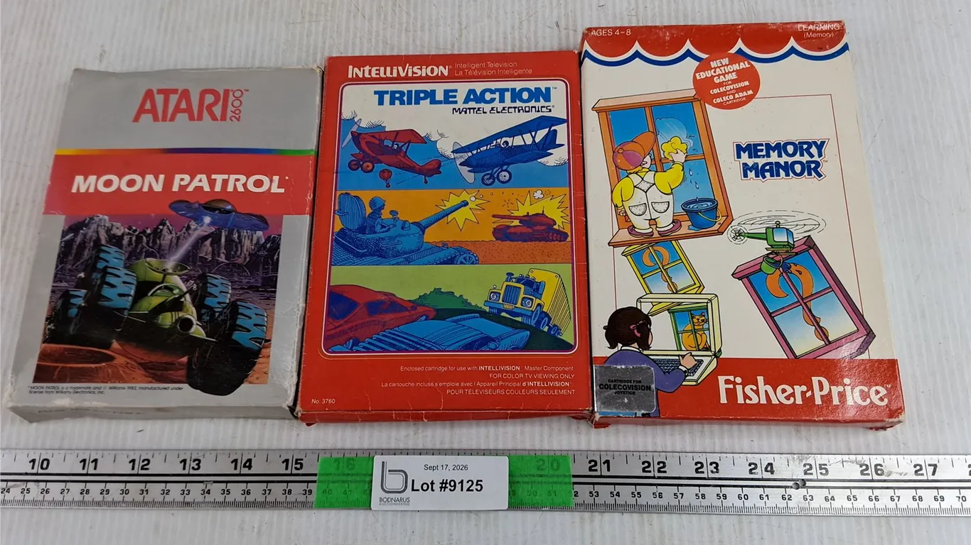 Vintage Atari Game Cartridges - Moon Patrol, Triple Action, Memory Manor