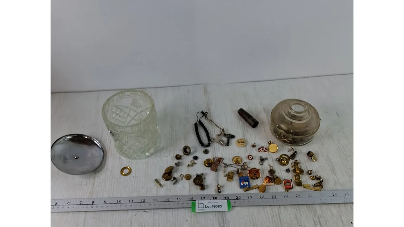 Assorted Jar of Pins, Festival of Trees, Kelowna, Buttons, Misc, Glass Cookie Jar