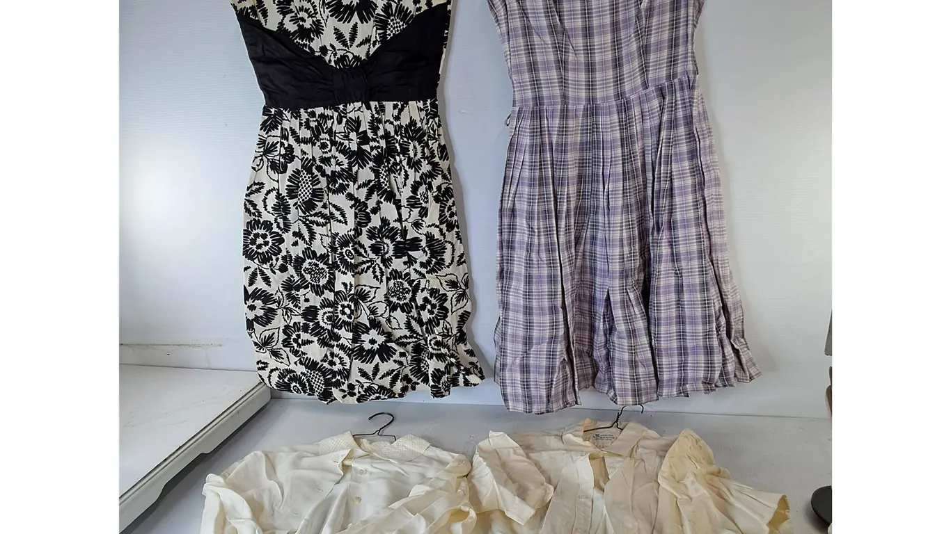Vintage Clothing-(2) Women's Dresses & (2) Dress Shirts- Approx. M