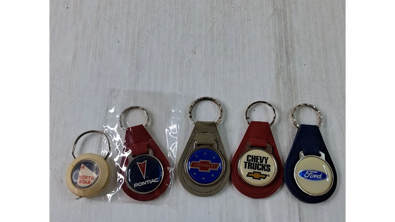 (5) Keychains, North Star Oil Measuring Tape 18", Pontiac, Chevrolet, Ford