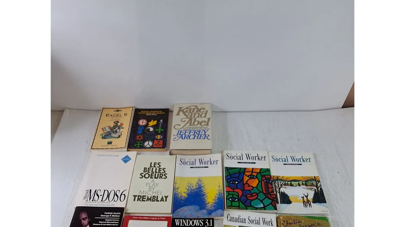 (13) Books, The Social Worker, Windows/DOS Guides, Three Plays, History of Canada, Kane & Abel