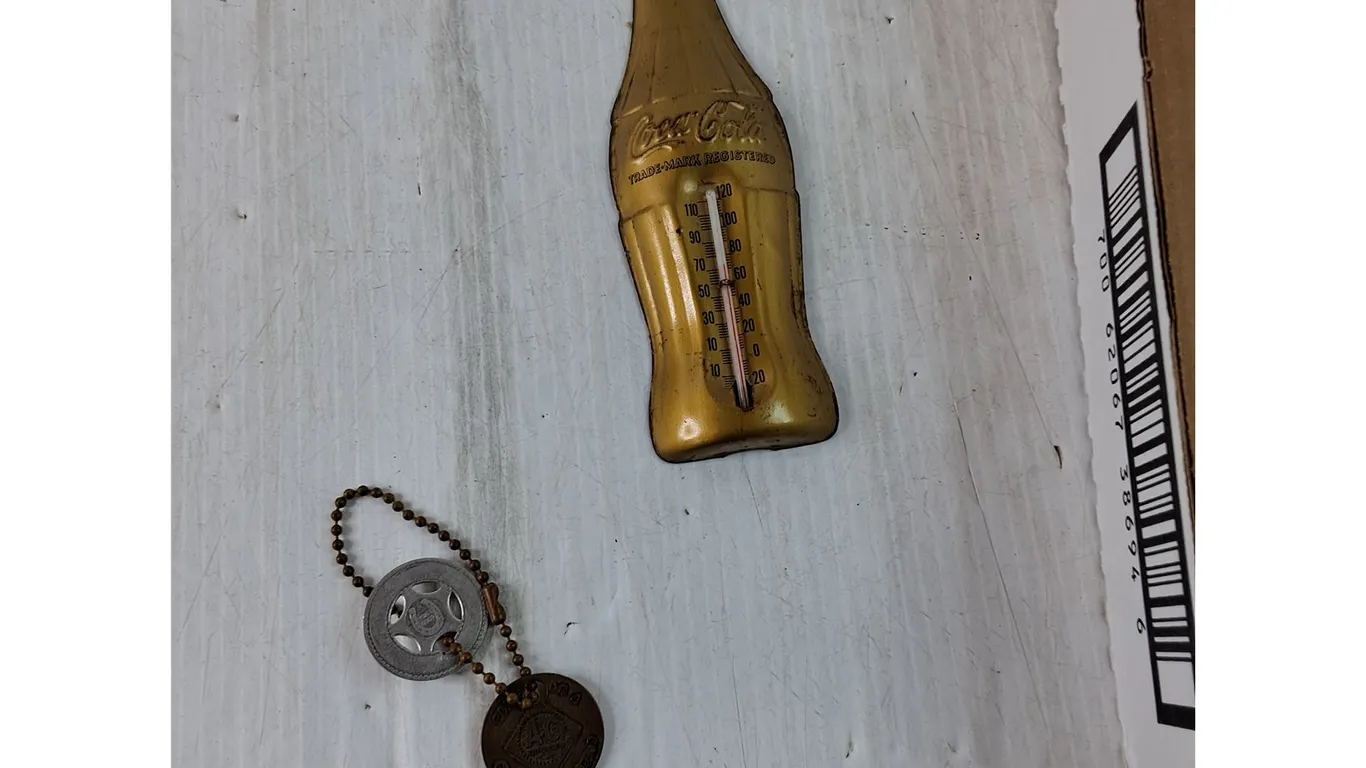 Coca-Cola Thermometer, Allis-Chalmers and Horseshoe Good Luck Token