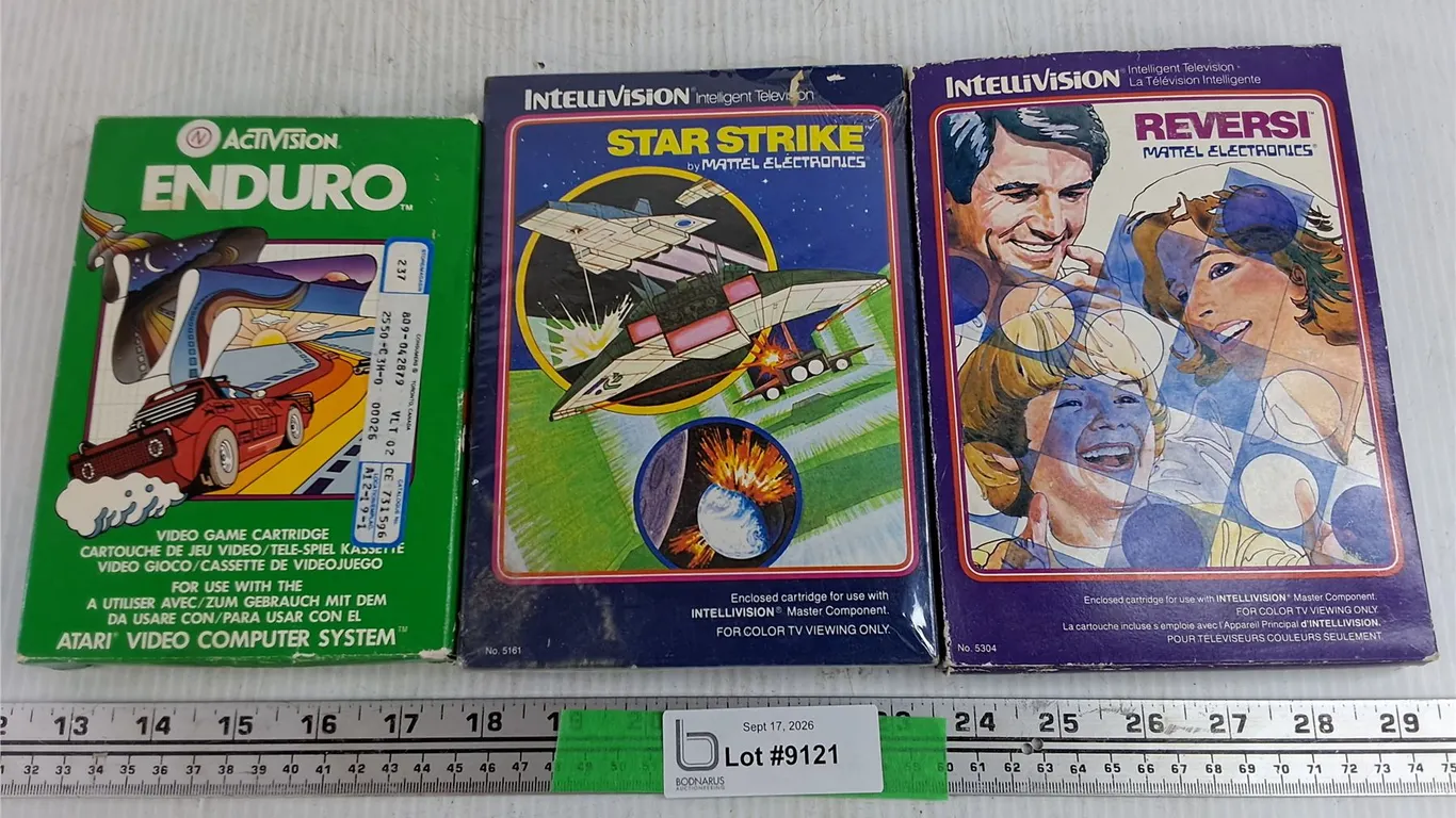 Vintage Atari & Intellivision Cartridge Games - Enduro, Star Strike, Reversi