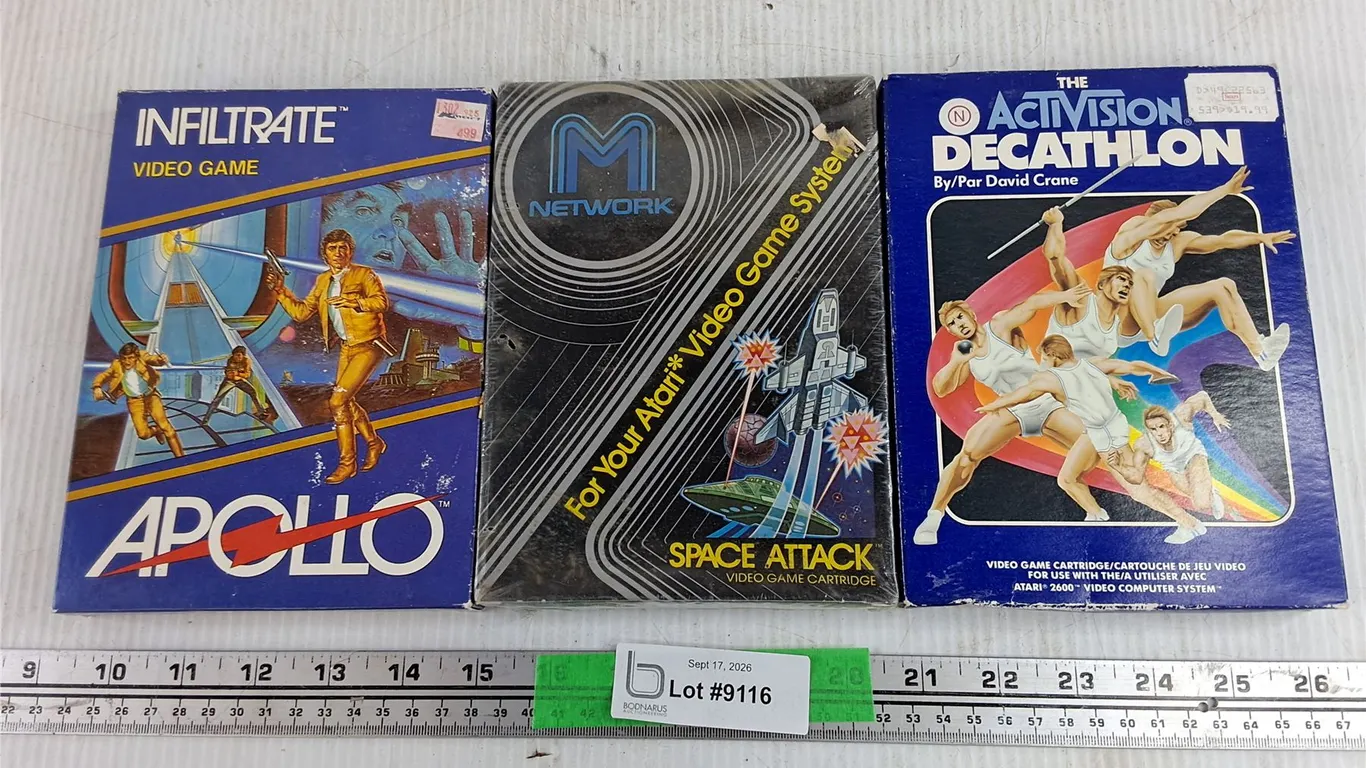 Vintage Atari Game Cartridges - Infiltrate, Space Attack, Decathlon