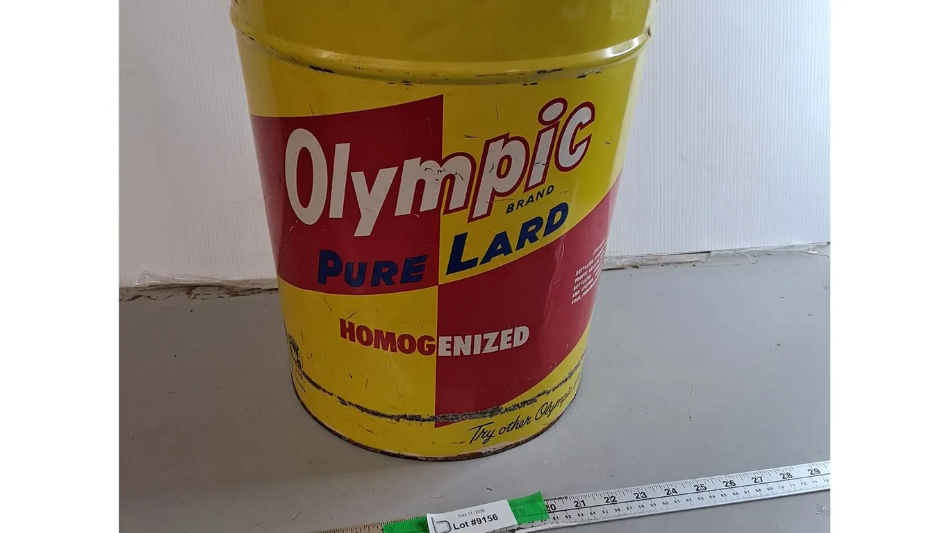 Vintage Olympic Pure Lard Metal Pail 17.5" Tall- Can't Ship