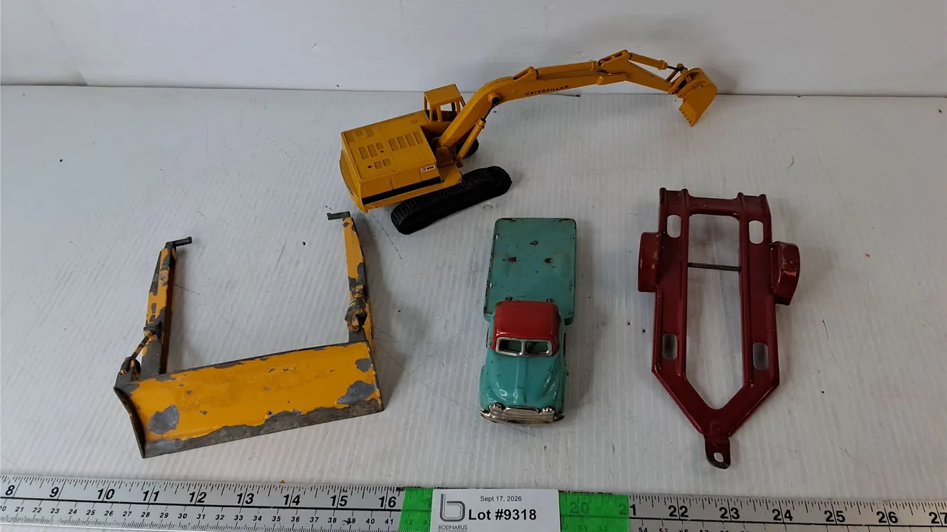 Vintage Diecast Farm Truck, Excavator, Trailor Frame, Blade