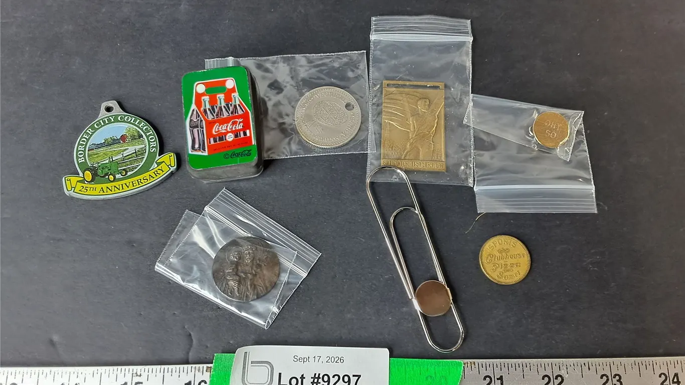 Coca-Cola Stamp, Tokens, 3.5" Paperclip, Misc.