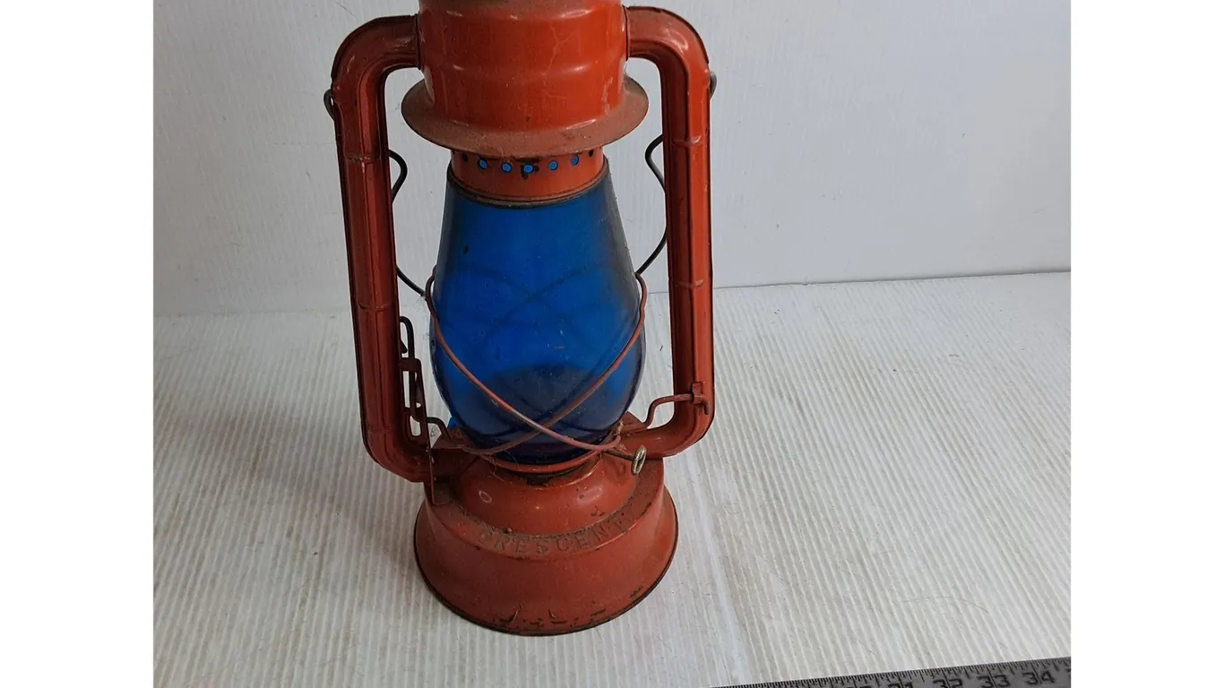 Antique Crescent #12 Barn Lantern w/Blue Glass