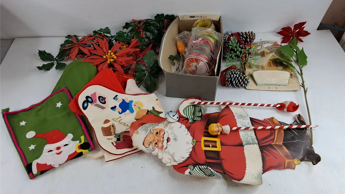 Christmas Decorations, Pencils, Ribbons, Candle