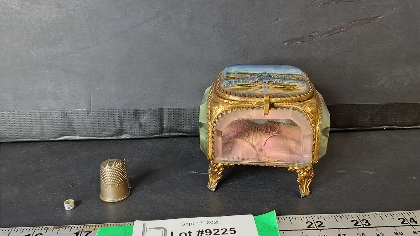 Irish International Exhibition 1907 Glass Trinket Box & Thimble