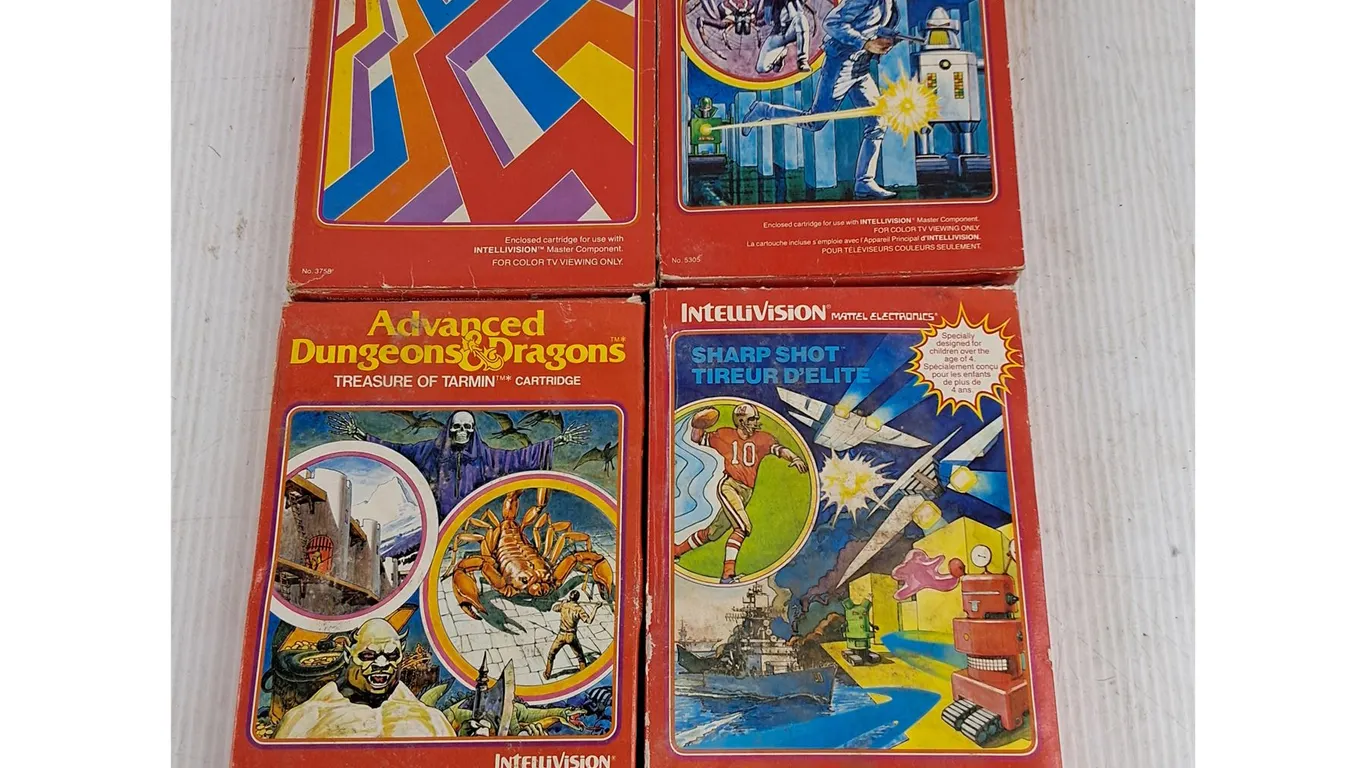 Vintage Intellivision Game Cartridges - Sharp Shot, Snafu, Night Stalker, Treasure of Tarmin
