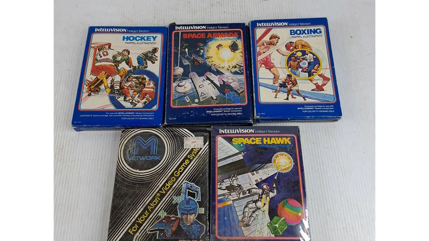 Vintage Intellivision Game Cartridges - Hockey, Space Armada, Boxing, Space Hawk, Misc