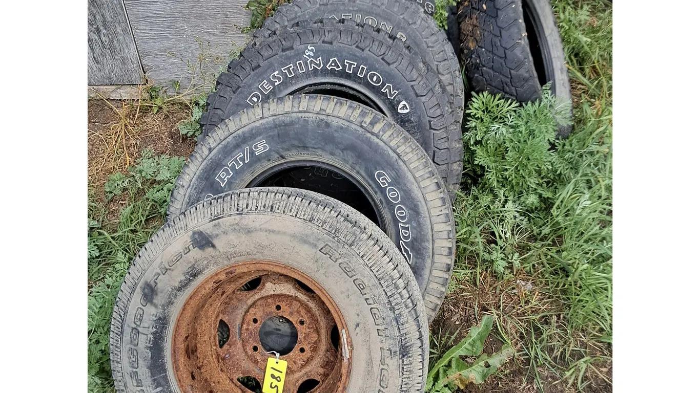 (7) Used Firestone & Goodyear Tires, 2 Rims