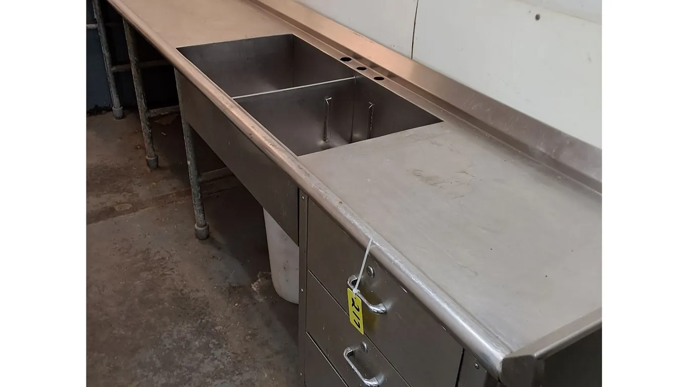 11.5' Stainless Steel Meat Process Counter w/Double Sink