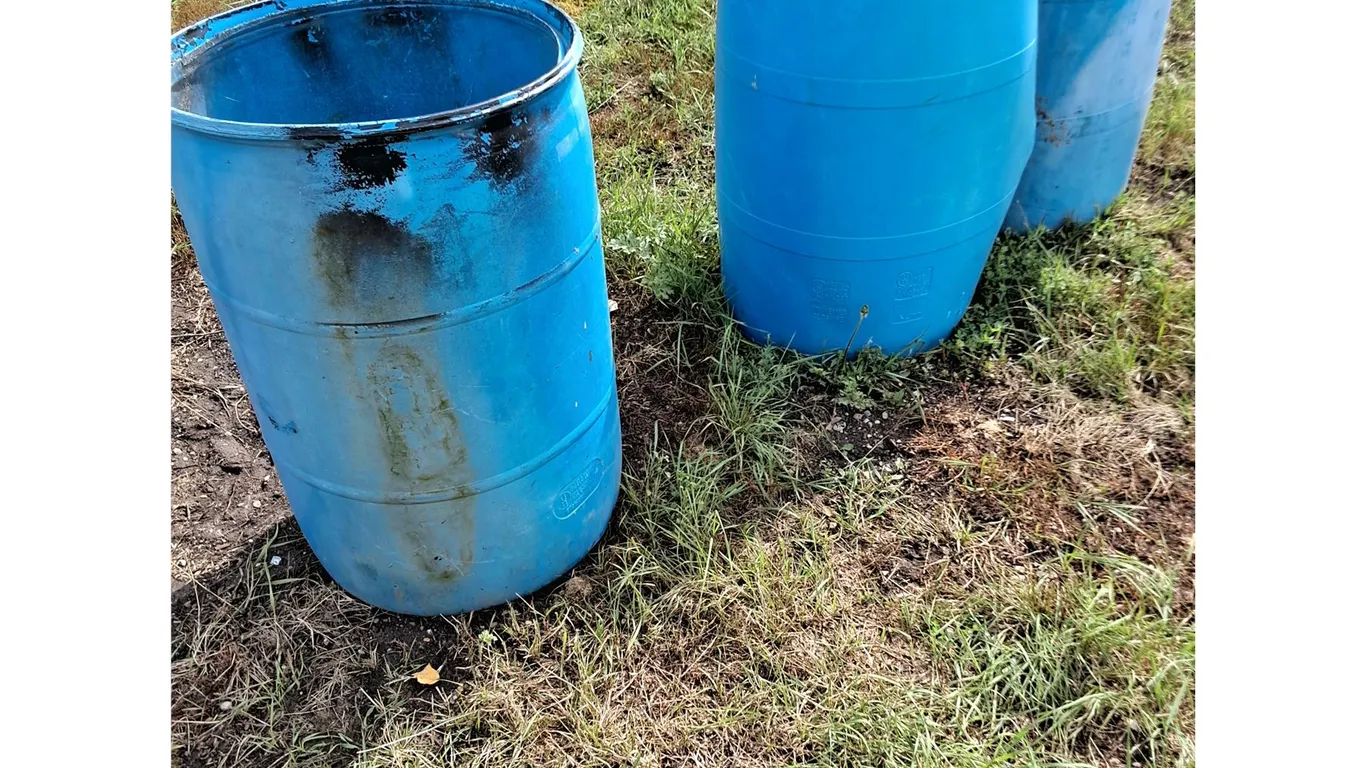 (3) Blue Rain Barrels