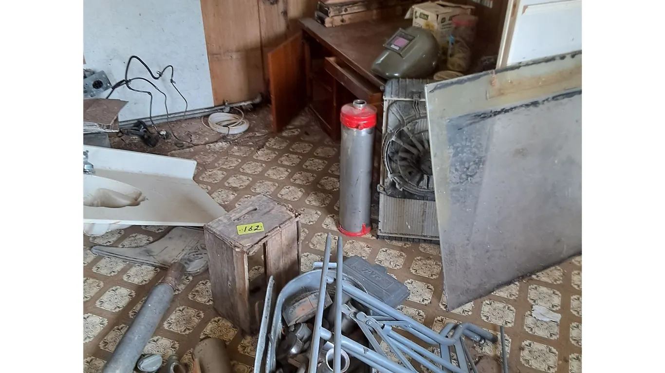 Room Contents - Wood Stove, Desk, Books, Plexiglass, Sink, Misc.