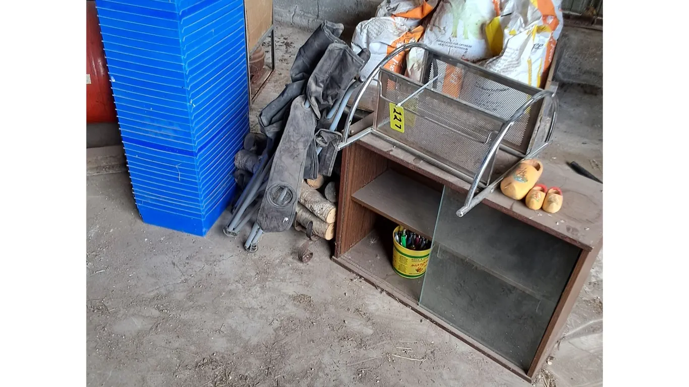 (35) Parts Bins, Display Cabinet, Electric Fireplace, Camping Chair