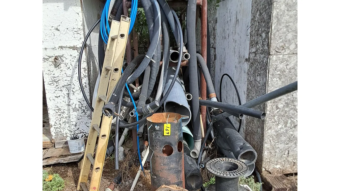 Metal Rack w/Assorted Pipe, Cable Ladder
