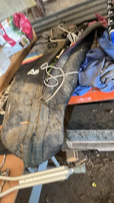 OFFSITE - Assorted lot, ski bag, helmet, crutches, pro tow and lawn chair.