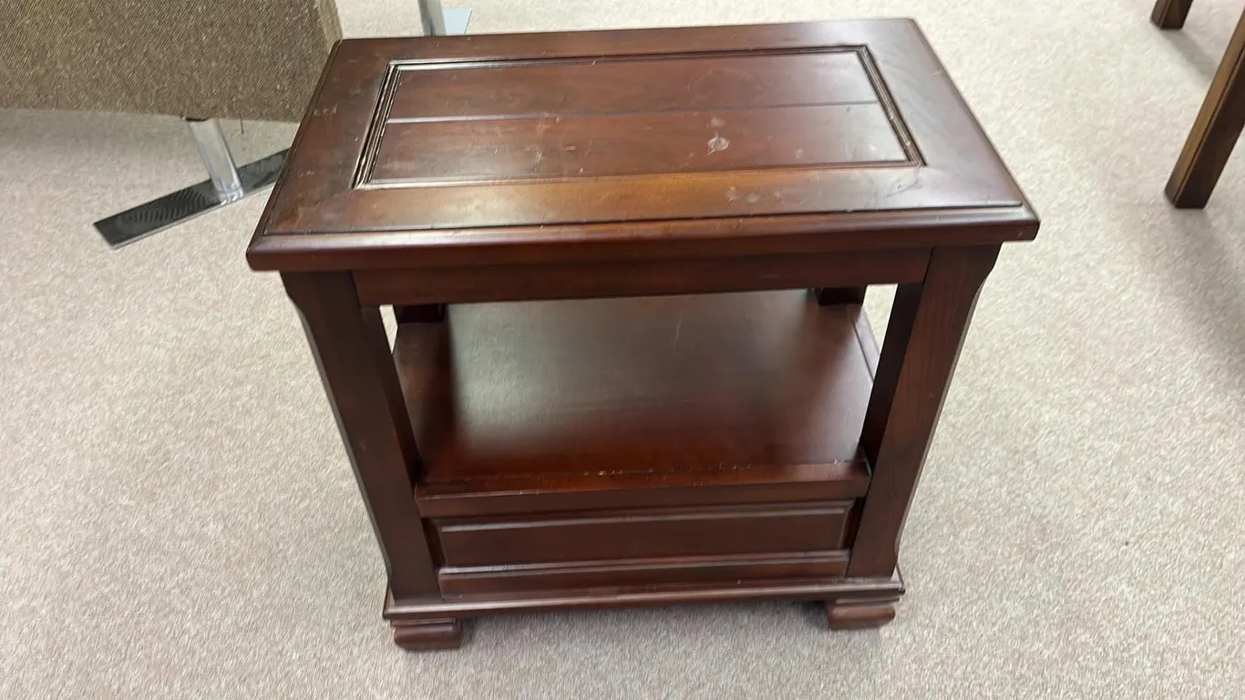OFFSITE - Side or end table, 13”x22”x23” tall. Believed to be mahogany.