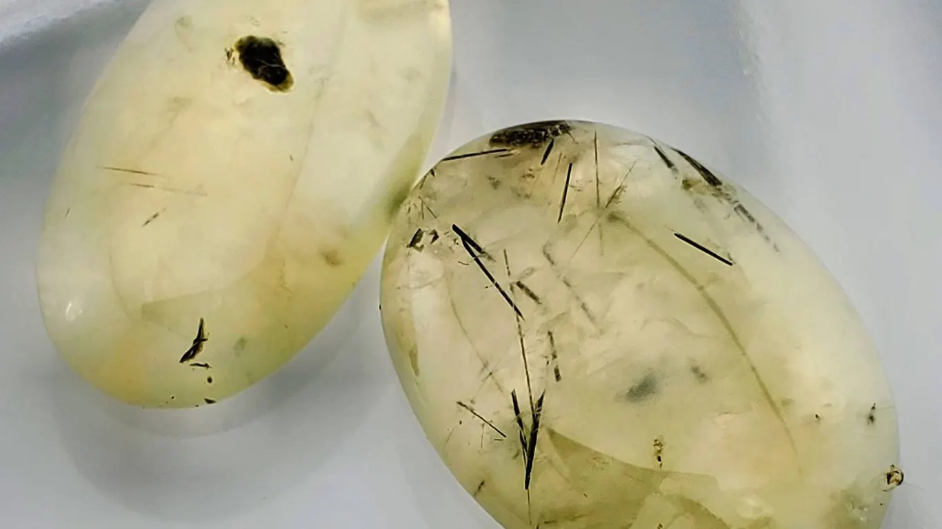 Prehnite with Epidote Pair (45.7 ct total, 25×17 mm & 25×15 mm)