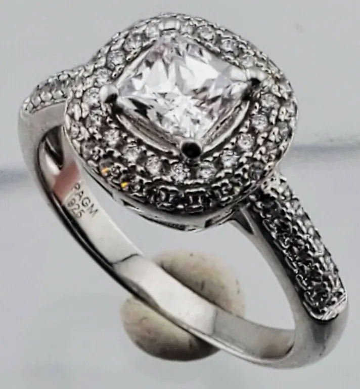 Sterling Silver CZ Princess Halo Ring (Size 6.5)