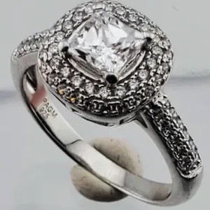 Sterling Silver CZ Princess Halo Ring (Size 6.5)